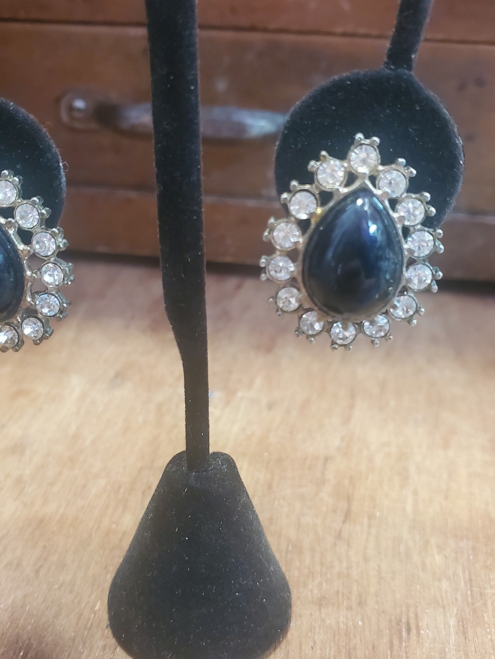 Elegant Black Teardrop Crystal Halo Earrings
